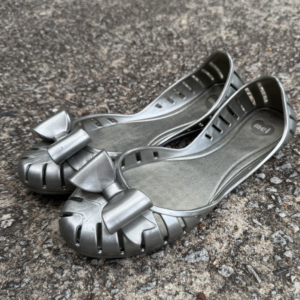 MEL by Melissa Bow Flats Jelly Women's US 7 (EU 38) Silver Glimmer Jelly Shoes